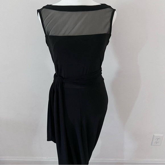 Joseph Ribkoff Mesh Top Sleeveless Wide-Leg Sash Waist Jumpsuit | Size 8| - Picture 3 of 9